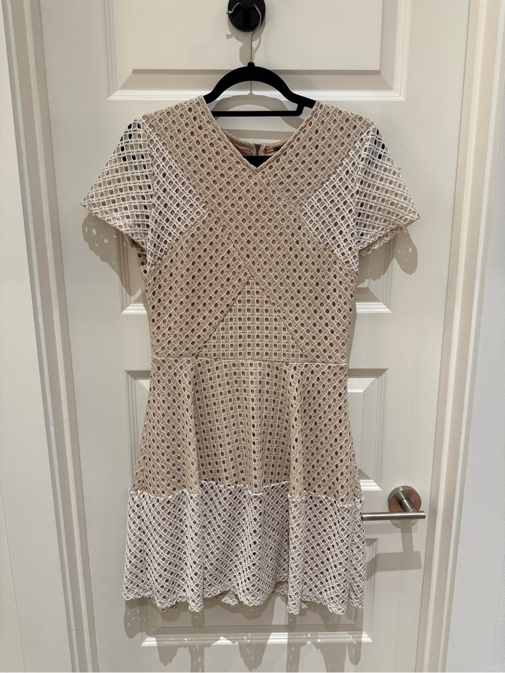 BCBG - Beige and White Fit-and-Flare Dress
